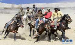 新疆：塔吉克骑手争雄叼羊大赛