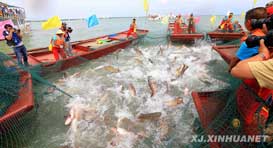 新疆博斯腾湖举行捕鱼节