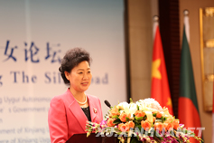新疆妇联党组书记、副主席侯汉敏发表演讲